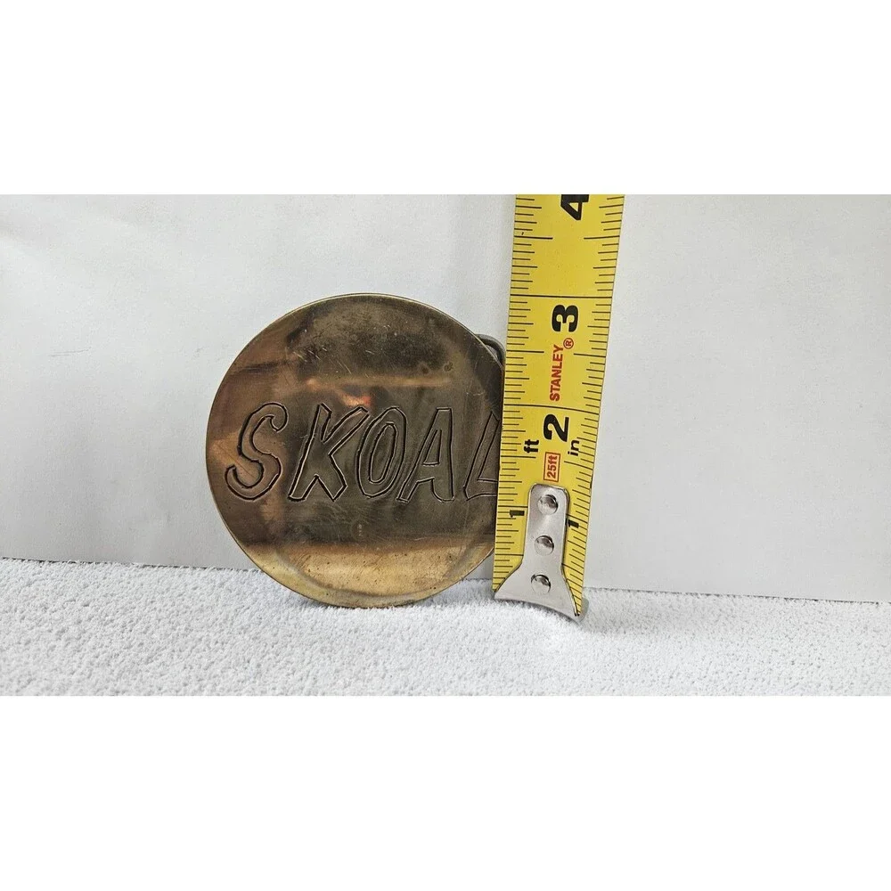 Homemade Skoal Belt Buckle Round Brass Tone Metal Tobacco Advertising Logo